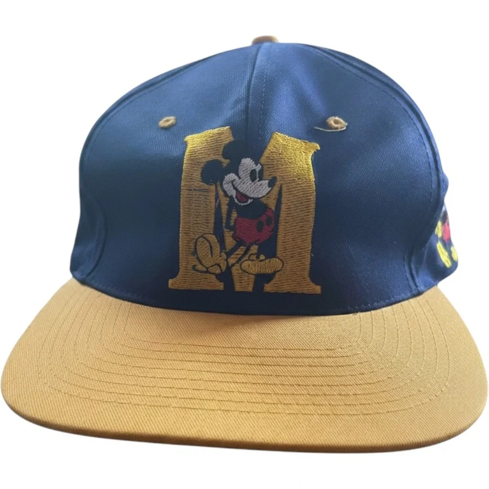 Vintage Fresh Caps Drew Pearson Mickey Mouse Snapback Hat Navy Blue Yellow 90s
